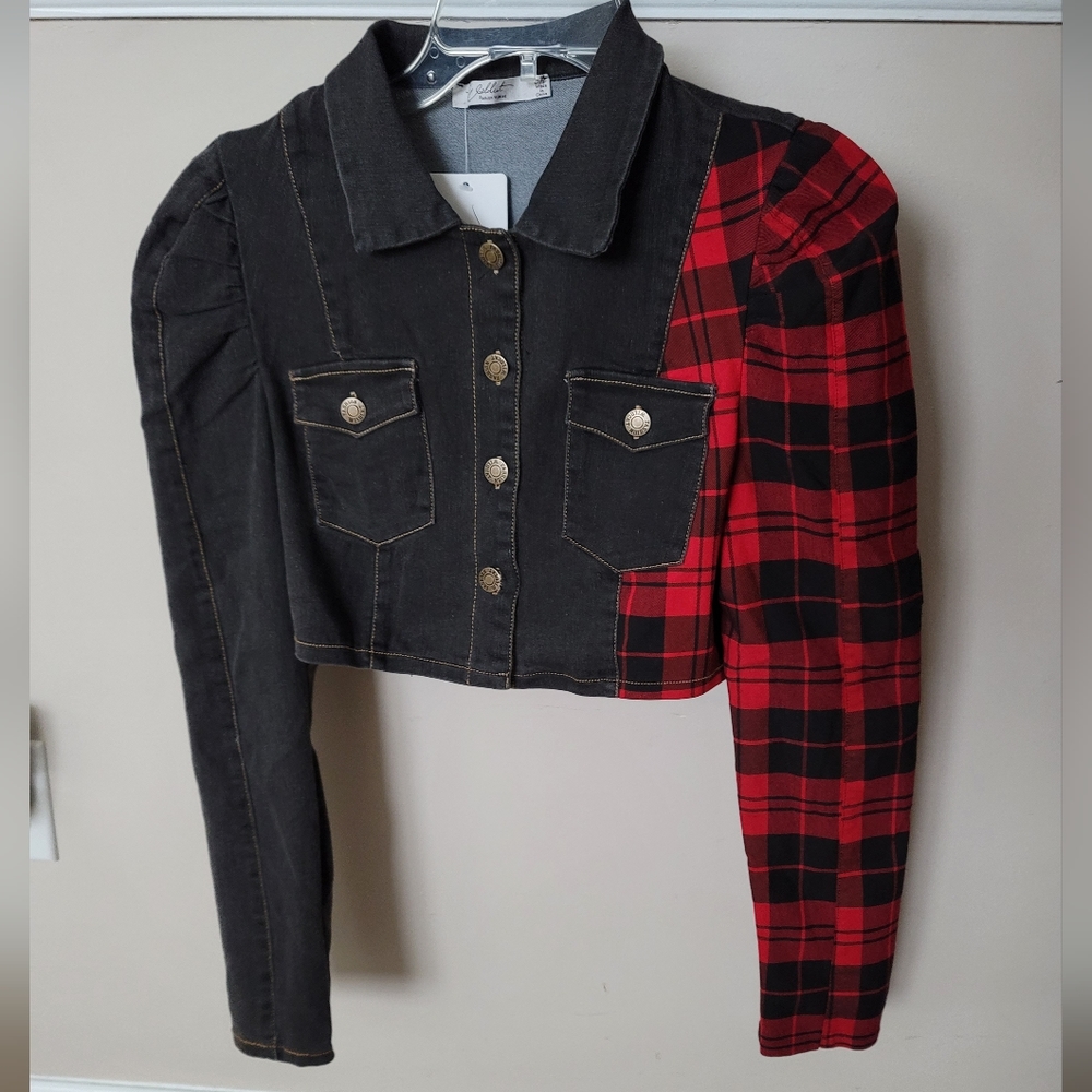 Crop Flannel and denim jacket